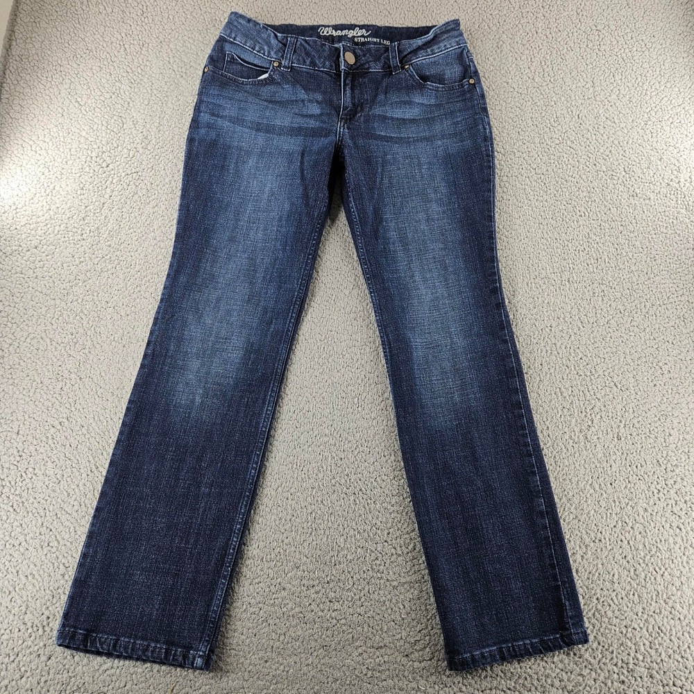 Wrangler Jeans Womens 12 Blue Mid Rise Straight Leg Dark Wash Stretch‎ Denim